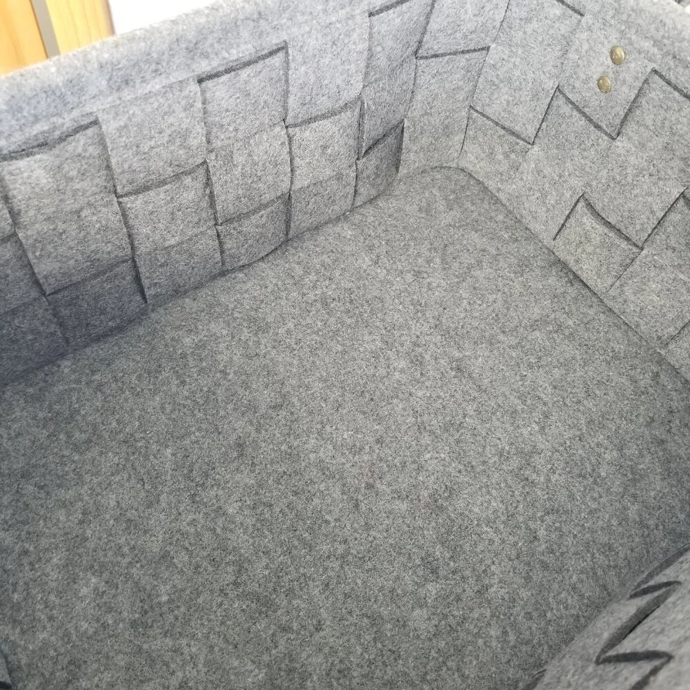 Large Flannel Felt Basket with Handle Gray Woven Set of Two 15